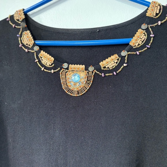 🎉4/30$🎉Elegant Embellished Black Long Sleeve Top – Size L ✨ - Picture 2 of 4